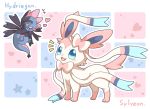  2027_(submarine2027) blue_eyes bow english heart hydreigon no_humans pokemon pokemon_(creature) pokemon_(game) pokemon_xy ribbon smile star sylveon 