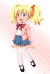  1girl alice_carteret blonde_hair blue_eyes blush bow kin&#039;iro_mosaic open_mouth shishinon skirt smile solo thighhighs twintails 