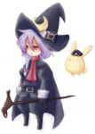  braid chibi hat mikazuki_tsukiyo purple_hair simple_background solo staff white_background witch_hat 
