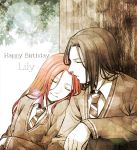  1boy 1girl black_hair harry_potter holiday-jin lily_evans long_hair necktie redhead severus_snape sleeping teenage 