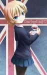  1girl blonde_hair blue_eyes braid cup darjeeling girls_und_panzer highres outsider_0 pantyhose short_hair skirt solo tea teacup 