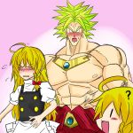  1boy 1girl black_eyes blonde_hair blush bracelet broly crossover dragon_ball dragon_ball_z dress earrings ears eyes fingers hands happy hat head jewelry kamishima_kanon kirisame_marisa male mouth muscle necklace nose puffy_sleeves ribbon skin smile spiky_hair super_saiyan touhou witch witch_hat yellow_eyes 