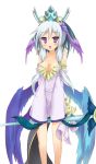  1girl bare_legs breasts character_request crescent highres looking_at_viewer open_mouth payot puzzle_&amp;_dragons silver_hair sleeves_past_wrists solo staff violet_eyes wings 
