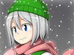  1girl beanie blue_eyes bust hat konpaku_youmu mittens scarf shimamura_youmu short_hair silver_hair snowing solo tears touhou unadare wavy_mouth 