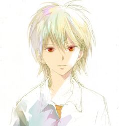  1boy looking_at_viewer mochikin_(jijijin) nagisa_kaworu neon_genesis_evangelion red_eyes shirt short_hair simple_background sketch solo white_background white_hair 