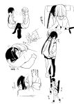  black_hair blush hair_ornament hairclip hirasawa_yui holding_finger hug hug_from_behind k-on! leaning_on_person lifting long_hair monochrome nakano_azusa open_mouth sketch sweat translation_request twintails yuri 
