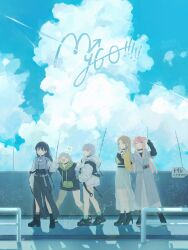  5girls absurdres anklet asymmetrical_legwear bang_dream! bang_dream!_it's_mygo!!!!! black_choker black_footwear black_hair black_hoodie black_necktie black_pants black_shirt blue_eyes blush breasts brh brown_eyes brown_hair candy cellphone chihaya_anon chinese_commentary choker closed_mouth clouds coat collarbone commentary_request contrail cumulonimbus_cloud day fang fishnets food grey_coat grey_eyes grey_hair grey_jacket group_name heterochromia highres holding holding_phone hood hood_down hooded_jacket hoodie jacket jewelry kaname_raana kneehighs layered_sleeves long_hair long_sleeves matcha_(food) medium_breasts mitsuketa_keshiki_tazusaete mole mole_under_eye multiple_girls musical_note mygo!!!!!_(bang_dream!) nagasaki_soyo necktie one_eye_closed open_mouth outdoors pants phone pink_hair railing see-through_clothes see-through_skirt selfie shadow shiina_taki shirt short_hair short_over_long_sleeves short_sleeves sidewalk skirt sky sleeves_past_wrists smartphone socks takamatsu_tomori thigh-highs thigh_strap violet_eyes white_hair white_jacket white_shirt white_skirt white_socks white_thighhighs yellow_eyes yellow_shirt 