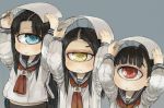  3girls :o black_hair covering_head cyclops frown long_hair looking_at_another looking_at_viewer looking_up multiple_girls one-eyed original polo_(pixiv1844541) school_uniform serafuku traffic_light 