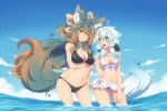  2girls animal_ears bikini gradient_hair kuromiya kuromiya_raika long_hair multicolored_hair multiple_girls original shiromiya_asuka swimsuit tail two-tone_hair white_hair yellow_eyes yuri 