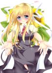  1girl air blonde_hair blue_eyes flower hair_ribbon highres kamio_misuzu long_hair nekoko_(himekasama) ponytail ribbon school_uniform sunflower 