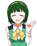  1girl blush breasts facing_viewer green_hair idolmaster kidachi open_mouth otonashi_kotori simple_background smile solo white_background 
