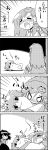  2girls 4koma bag cirno closed_eyes comic detached_sleeves flat_gaze frog_hair_ornament from_behind hair_ornament hair_tubes highres ice kochiya_sanae leaf long_hair lying maple_leaf monochrome multiple_girls smile snake tackle tani_takeshi touhou translation_request wings yasaka_kanako yukkuri_shiteitte_ne 