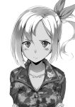  1girl blush breasts juu. looking_at_viewer monochrome original short_hair simple_background solo white_background 