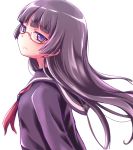  1girl bespectacled bust glasses gokou_ruri herunin highres long_hair looking_at_viewer neckerchief ore_no_imouto_ga_konna_ni_kawaii_wake_ga_nai purple_hair red-framed_glasses school_uniform serafuku simple_background solo turning violet_eyes white_background 