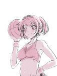  1girl ball haruhisky highres midriff monochrome short_hair solo suzumiya_haruhi suzumiya_haruhi_no_yuuutsu 
