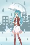  1girl aqua_eyes aqua_hair hatsune_miku highres long_hair pantyhose rain skirt solo twintails umbrella vocaloid 