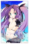 1girl bikini blue_eyes fang innertube juri_(nattoutomato) little_busters!! long_hair purple_hair sasasegawa_sasami swimsuit twintails 