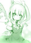  1girl arms_behind_back blush daiyousei fairy_wings hair_ribbon kazetto long_hair looking_at_viewer monochrome ribbon short_sleeves side_ponytail sketch solo touhou wings 
