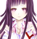  1girl absurdres apron breasts dangan_ronpa face highres long_hair open_mouth purple_hair simple_background solo super_dangan_ronpa_2 takao-imt tsumiki_mikan violet_eyes white_background 