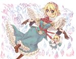 1girl alice_margatroid ascot belt blonde_hair blue_eyes boots cape cross-laced_footwear doll frills gloves hair_ribbon hairband lace-up_boots ribbon rl shanghai_doll solo touhou wings 