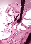  1girl animal_ears blush dress feathers hat kazetto long_sleeves looking_at_viewer looking_back monochrome mystia_lorelei short_hair sketch smile solo touhou wings 