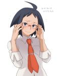  1boy @@@ ahoge black_hair blue_eyes blush cheren_(pokemon) glasses male necktie pokemon pokemon_(game) pokemon_bw2 sweat 