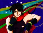  1boy :p black_hair fingerless_gloves gloves green_eyes jojo_no_kimyou_na_bouken joseph_joestar_(young) miyasemao scarf solo star thorns tongue vines 