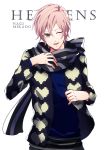  1boy grey_eyes highres jacket male mikado_nagi open_mouth pink_hair scarf short_hair suzuhara_(asparadise) uta_no_prince-sama wink 