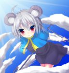  1girl 5240mosu animal_ears blush capelet grey_hair highres jewelry looking_at_viewer mouse_ears nazrin pendant red_eyes short_hair smile solo touhou 
