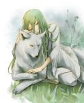  1boy enkidu_(fate/strange_fake) fate/strange_fake fate_(series) green_eyes green_hair long_hair rurikarakusa wolf 