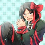  1boy black_hair blush fate/zero fate_(series) green_eyes holiday-jin ribbon solo sweatdrop tears tied_up waver_velvet 