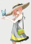  1girl blue_eyes butterfly dress hat highres long_hair original pink_hair straw_hat sundress takagi_(tansuke) tansuke 