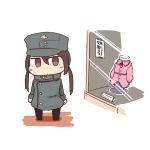  1girl brown_eyes brown_hair chibi dress erua gertrud_barkhorn hat military military_uniform short_twintails solo strike_witches twintails uniform 