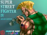  1boy american_flag aviator_glasses blonde_hair blue_eyes dog_tags guile muscle nikuji-kun short_hair solo street_fighter sunglasses sunglasses_removed tattoo 