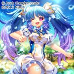  1girl blue_hair capura_lin guilty_dragon long_hair solo twintails violet_eyes wet wet_clothes wink 