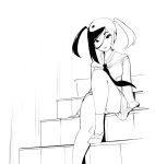  1girl asymmetrical_hair bare_legs chinese_clothes kichijoji_hanako kung_fu_love lineart monochrome multicolored_hair sho-n-d sitting socks solo stairs twintails two-tone_hair yin_yang 