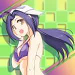  1girl ahoge bikini blue_hair breasts cleavage highres idolmaster miura_azusa open_mouth ponytail short_hair swimsuit underboob 