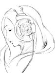 1girl cable closed_eyes headphones long_hair monochrome nure_senbei profile sennheiser sketch 