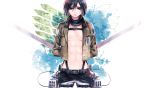  1girl abs harness highres iwakamu mikasa_ackerman scarf shingeki_no_kyojin sword thigh_strap three-dimensional_maneuver_gear uniform weapon 