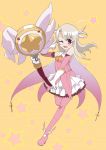  1girl boots fate/kaleid_liner_prisma_illya fate_(series) harikona illyasviel_von_einzbern long_hair magical_girl prisma prisma_illya red_eyes solo thigh-highs thigh_boots wand white_hair wink 