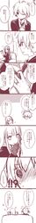  !!? /\/\/\ 1boy 1girl ahoge blush collarbone comic couch dangan_ronpa flower flying_sweatdrops highres kirigiri_kyouko long_hair long_image long_sleeves mizuki_(koko_lost) monochrome naegi_makoto newspaper open_mouth sitting sweat tall_image translation_request very_long_hair wink 