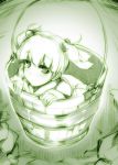  1girl bucket hair_bobbles hair_ornament in_bucket in_container kazetto kisume monochrome short_hair solo touhou twintails 