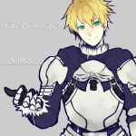  1boy armor blonde_hair fate/prototype fate_(series) green_eyes saber_(fate/prototype) solo u_928 
