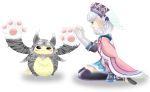  1girl artist_request blue_eyes blush_stickers cape cat_paws gloves grey_hair hat long_hair melia paws riki_(xenoblade) simple_background sitting smile source_request white_background wink xenoblade 
