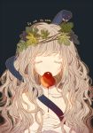  1girl blood closed_eyes dhiea english food fruit long_hair mouth_hold original outline red_eyes snake tagme tongue 