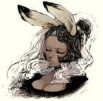  armor bunny_ears cleavage closed_eyes dark_skin do_emu female final_fantasy final_fantasy_xii fran long_hair ponytail rabbit_ears solo viera white_hair 