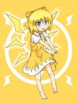  ? alternate_element barefoot blonde_hair blue_eyes bow cirno electricity hair_bow haty ikazu_cirno short_hair touhou wings yellow 