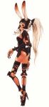   animal_ears ass rabbit_ears dark_skin detached_sleeves female final_fantasy final_fantasy_xii fran high_heels long_hair looking_back mugenai ponytail red_eyes solo thigh-highs viera white_hair  