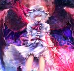  hat highres moon red_eyes red_moon remilia_scarlet solo star star_(sky) takakyo touhou wings 