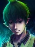  1boy amaimon ao_no_exorcist green_hair green_shirt pointy_ears pornishpixies portrait realistic solo 